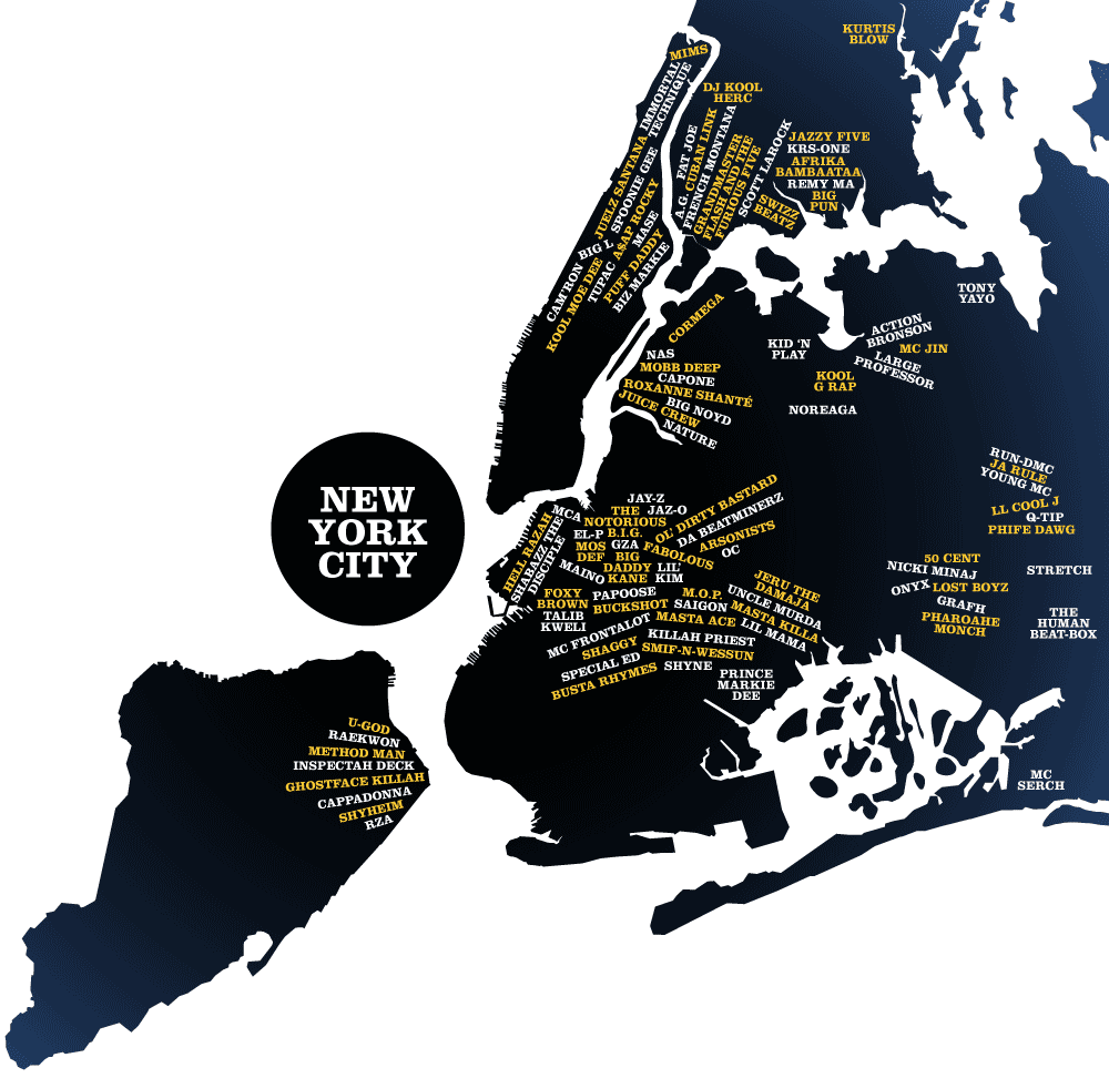 NYC Map By Rap Artist Origins